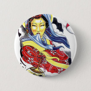 Badge Rond 5 Cm conception de tatouage de geisha
