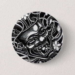 Badge Rond 5 Cm Conception de tatouage Hannya Mask