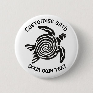 Badge Rond 5 Cm Conception de tortue tribale de texte personnalisé