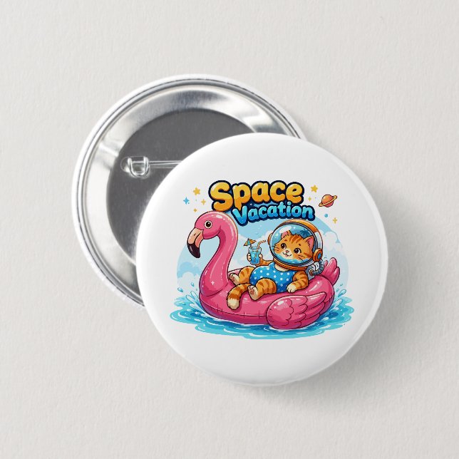 Badge Rond 5 Cm Conception de vacances de chat spatial Kawaii (Devant & derrière)