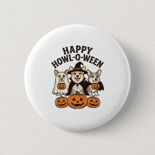 Badge Rond 5 Cm Conception de vecteur de chien de corgi de Hallowe