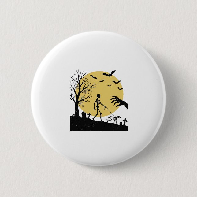 Badge Rond 5 Cm Conception de vecteur de chien de squelette de Hal (Devant)