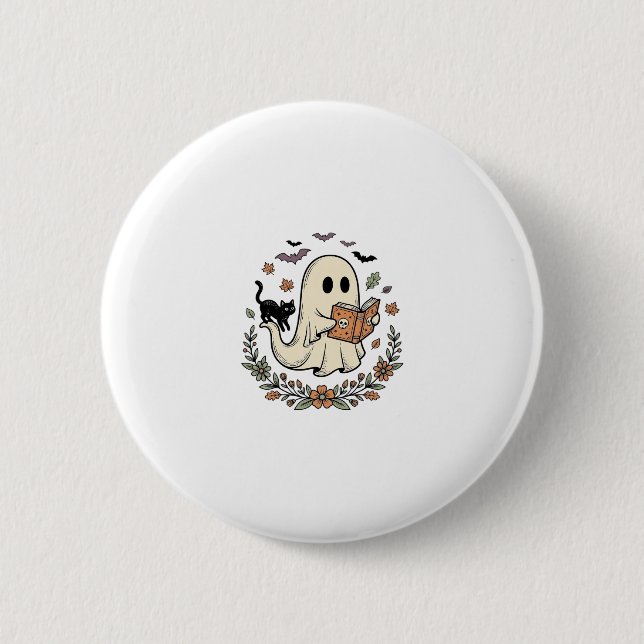 Badge Rond 5 Cm Conception de vecteur floral Halloween Chat fantôm (Devant)