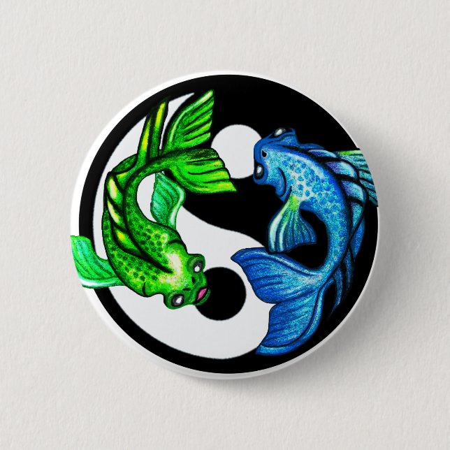Badge Rond 5 Cm Conception de Yin-Yang Koi (Devant)