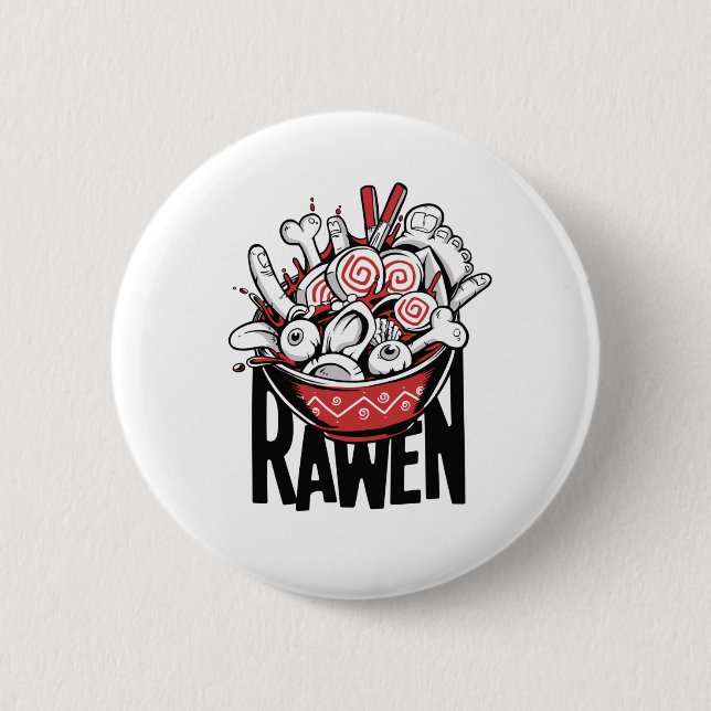 Badge Rond 5 Cm Conception de zombie de nouilles Ramen folle (Devant)