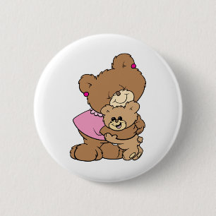 Badge Rond 5 Cm conception d'ours maman mignon étreignant un bébé