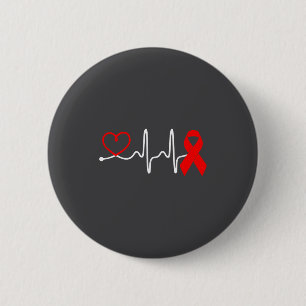 Badge Rond 5 Cm Conception du rythme cardiaque ruban rouge pour la