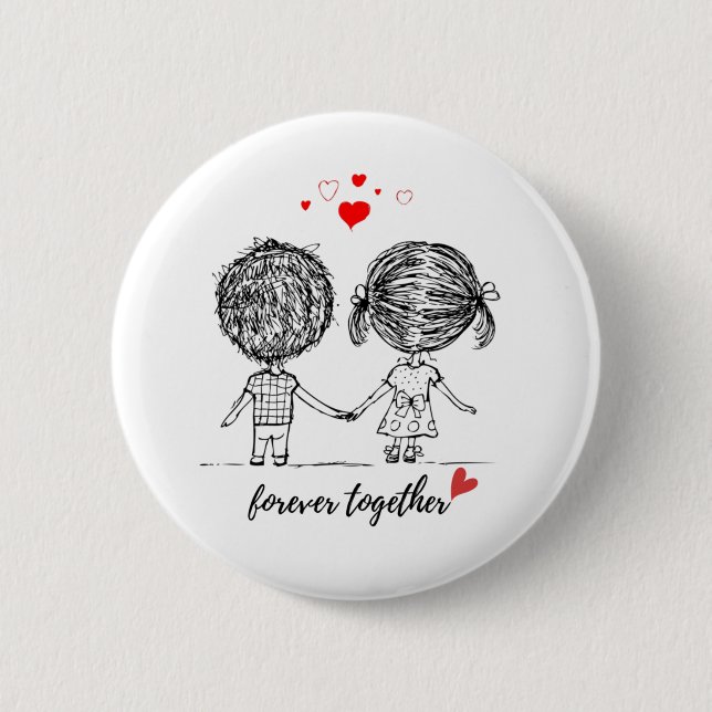 Badge Rond 5 Cm Conception Ensemble pour Toujours pour les Couples (Devant)