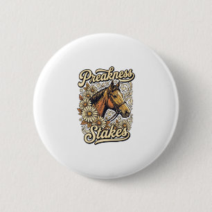 Badge Rond 5 Cm Conception Fleurale de Course de Cheval Vintage Pr