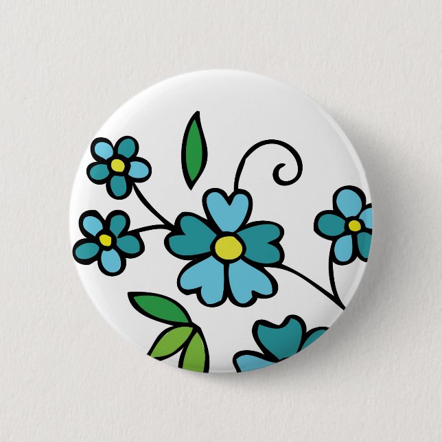 Badge Rond 5 Cm Conception florale de bouton bleu de fleurs (Devant)