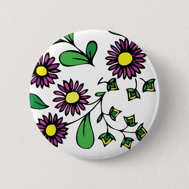 Badge Rond 5 Cm Conception florale de bouton pourpre de fleurs (Devant)