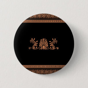 Badge Rond 5 Cm Conception florale noire et orange de style du