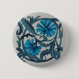 Badge Rond 5 Cm conception graphique de fleurs antiques bleues vin