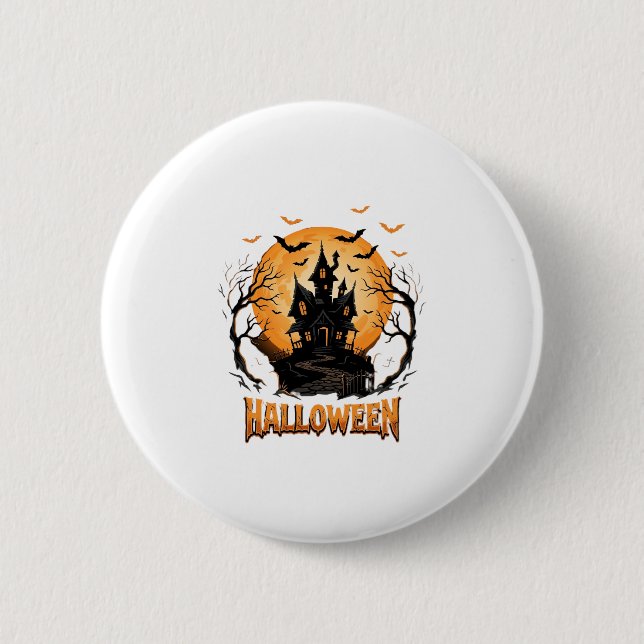 Badge Rond 5 Cm Conception graphique de maison hantée de la lune d (Devant)