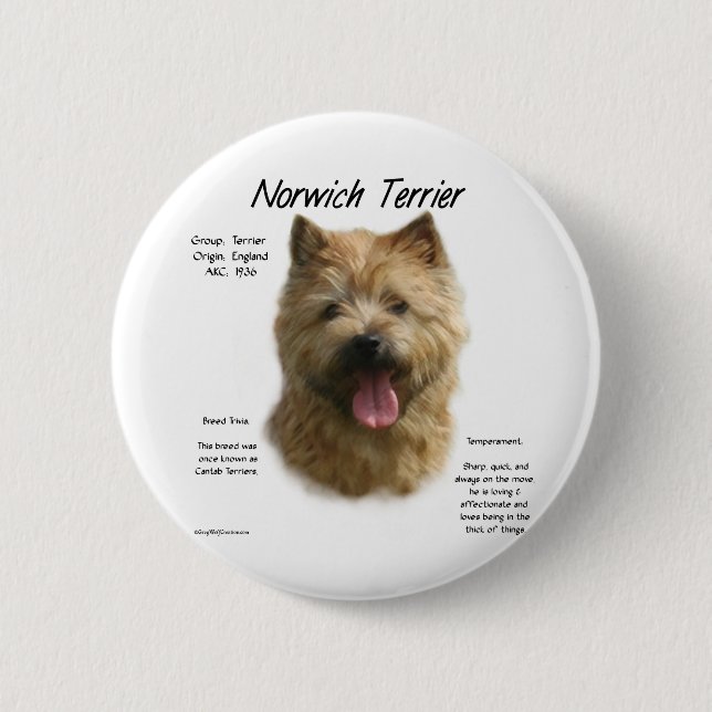 Badge Rond 5 Cm Conception historique de Norwich Terrier (Devant)
