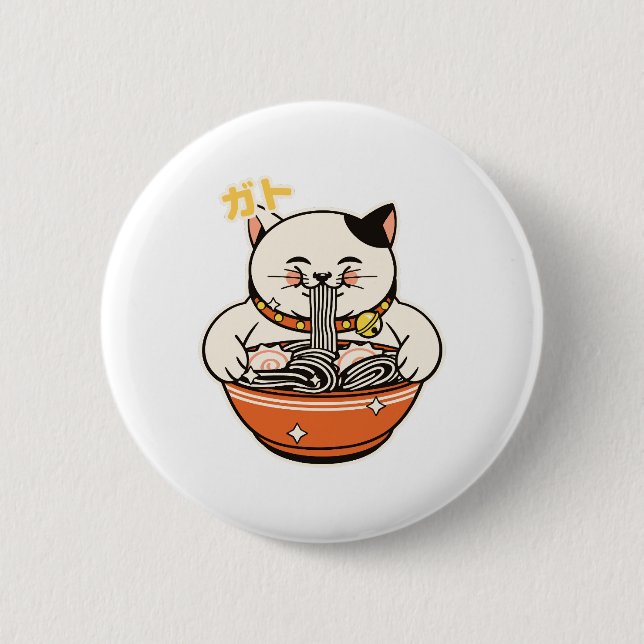 Badge Rond 5 Cm Conception Kawaii de Ramen de Chat (Devant)