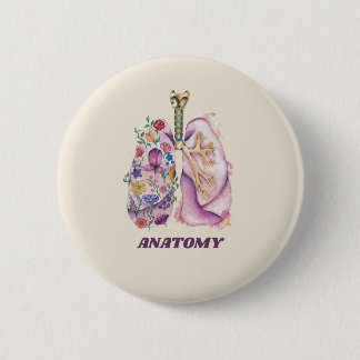 Badge Rond 5 Cm Conception Médicale Aquarelle d'Anatomie de Poumon