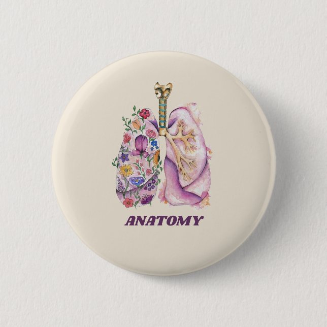 Badge Rond 5 Cm Conception Médicale Aquarelle d'Anatomie de Poumon (Devant)