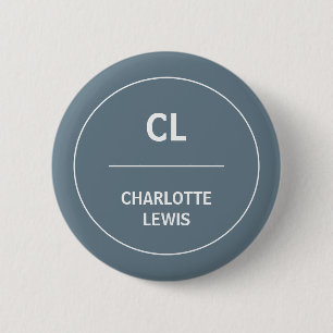 Badge Rond 5 Cm Conception moderne minimale de monogramme gris ble