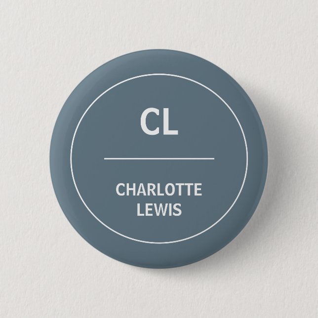 Badge Rond 5 Cm Conception moderne minimale de monogramme gris ble (Devant)
