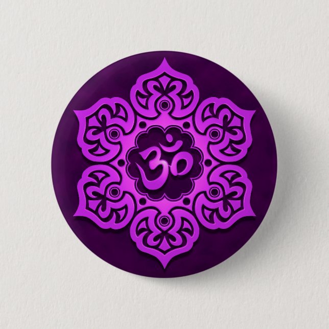 Badge Rond 5 Cm Conception pourpre florale d'Aum (Devant)