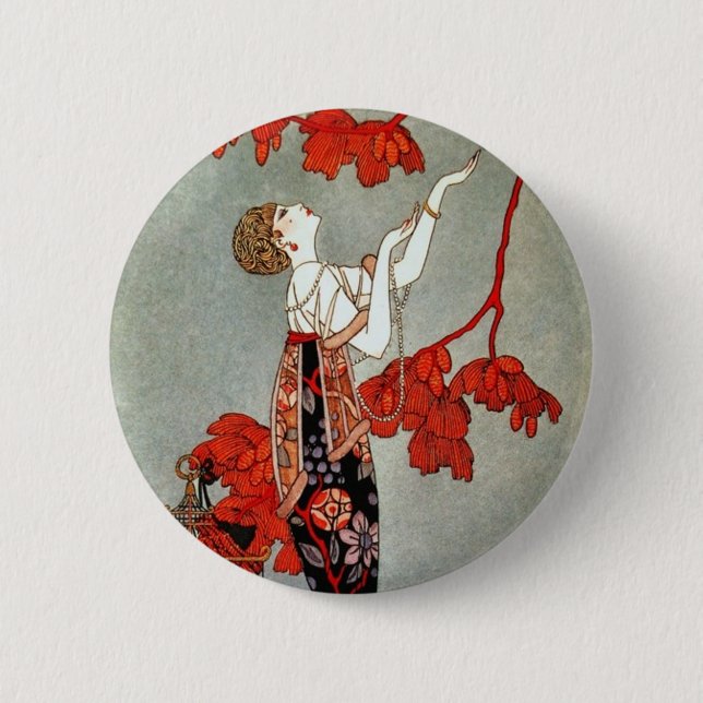 Badge Rond 5 Cm Conception rouge de Madame art déco (Devant)