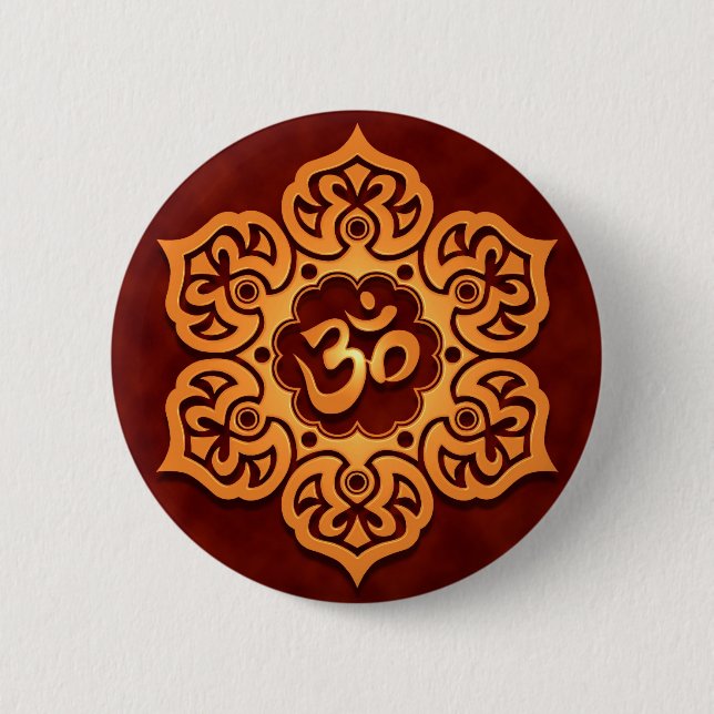 Badge Rond 5 Cm Conception rouge d'or florale d'Aum (Devant)