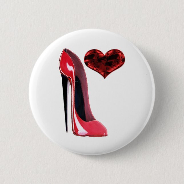 Badge Rond 5 Cm Conception stylet rouge de chaussure et de coeur (Devant)