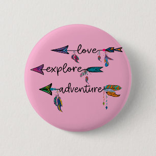 Badge Rond 5 Cm Conception Tribale Bohème Flèche Aventure Explorer