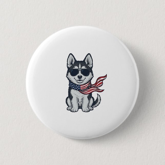 Badge Rond 5 Cm Conception vectorielle de chiot husky patriotique  (Devant)