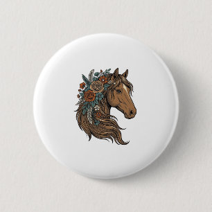 Badge Rond 5 Cm Conception vectorielle de tête de cheval floral vi