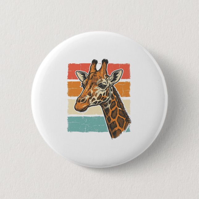 Badge Rond 5 Cm Conception vectorielle de tête de girafe rétro vin (Devant)