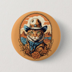 Badge Rond 5 Cm Conception vintage de chats Cowboy