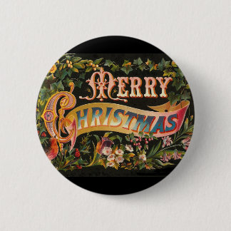 Badge Rond 5 Cm Conception vintage de fleur de Joyeux Noël