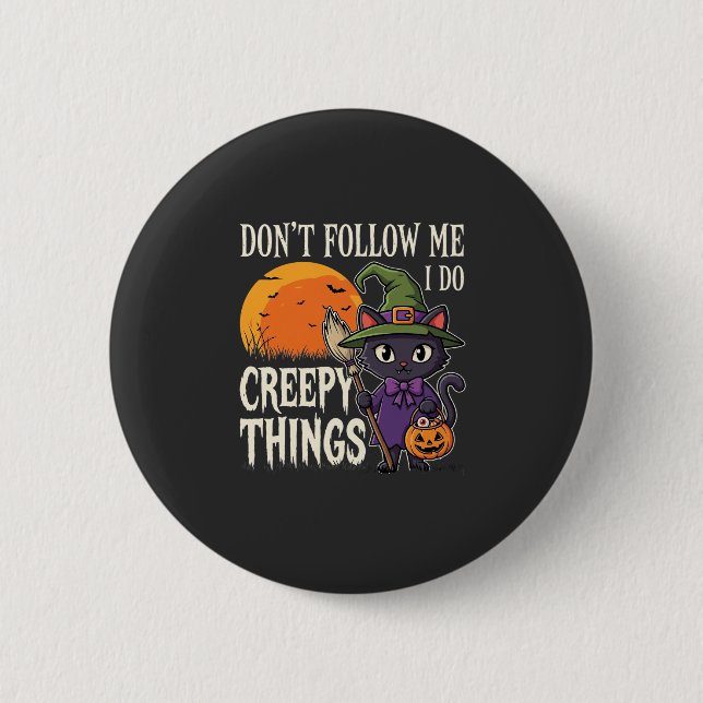 Badge Rond 5 Cm Conceptions de chat de sorcière d'Halloween de cho (Devant)