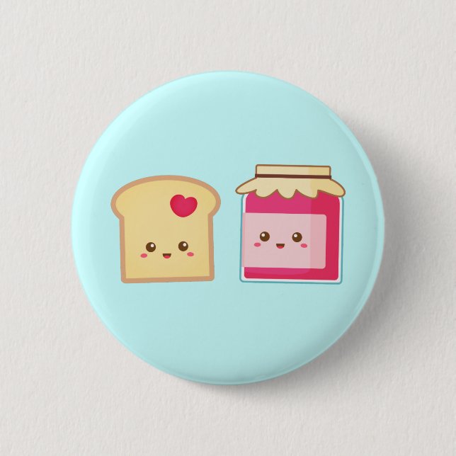 Badge Rond 5 Cm Confiture mignonne de pain grillé et de fraise, (Devant)