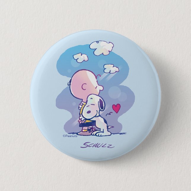 Badge Rond 5 Cm Confort et sécurité | Charlie & Snoopy Hug (Devant)