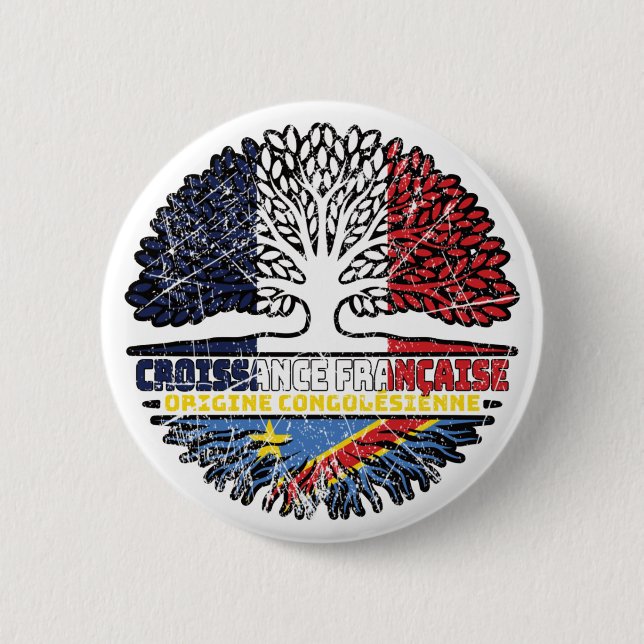 Badge Rond 5 Cm Congo, Congo, France, drapeau des racines des arbr (Devant)