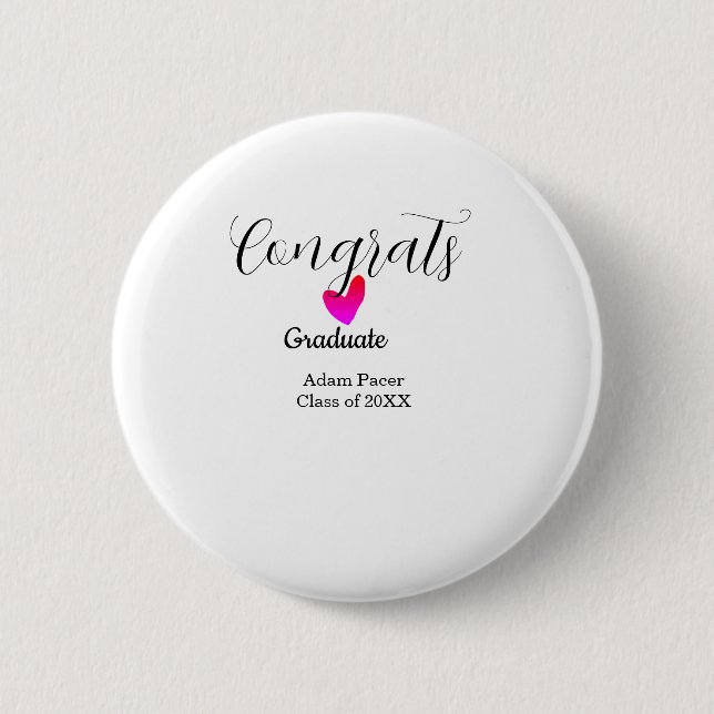 Badge Rond 5 Cm Congrats graduation name class of 20XX year heart  (Devant)