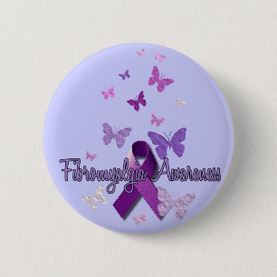 Badge Rond 5 Cm Conscience de fibromyalgie (ruban et papillons)