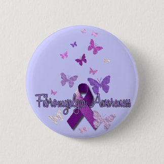 Badge Rond 5 Cm Conscience de fibromyalgie (ruban et papillons)