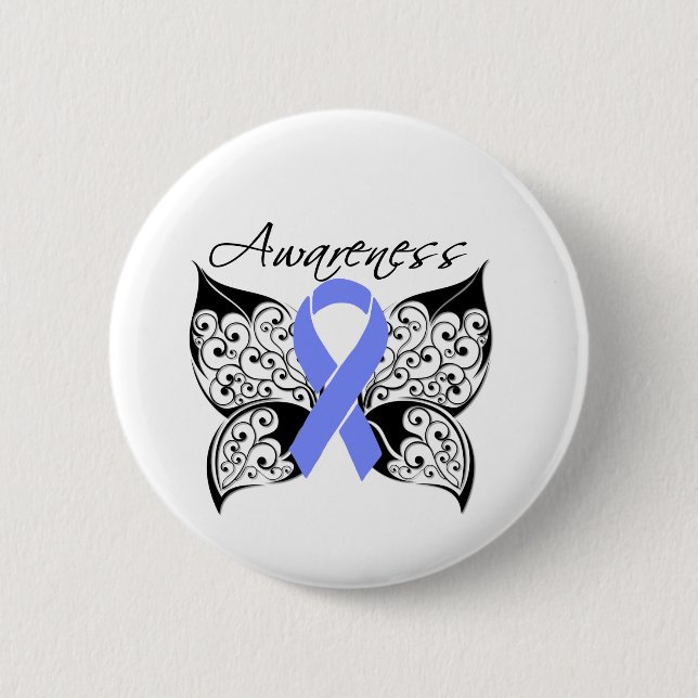 Badge Rond 5 Cm Conscience de papillon de tatouage - Cancer (Devant)