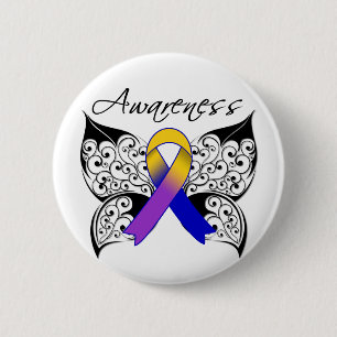 Badge Rond 5 Cm Conscience de papillon de tatouage - cancer de la