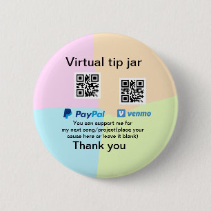 Badge Rond 5 Cm Conseil virtuel jar q r code argent don PayPal ven