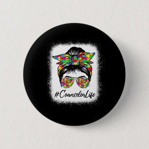 Badge Rond 5 Cm Conseillère Messy Bun Femmes soutenant l'autisme
