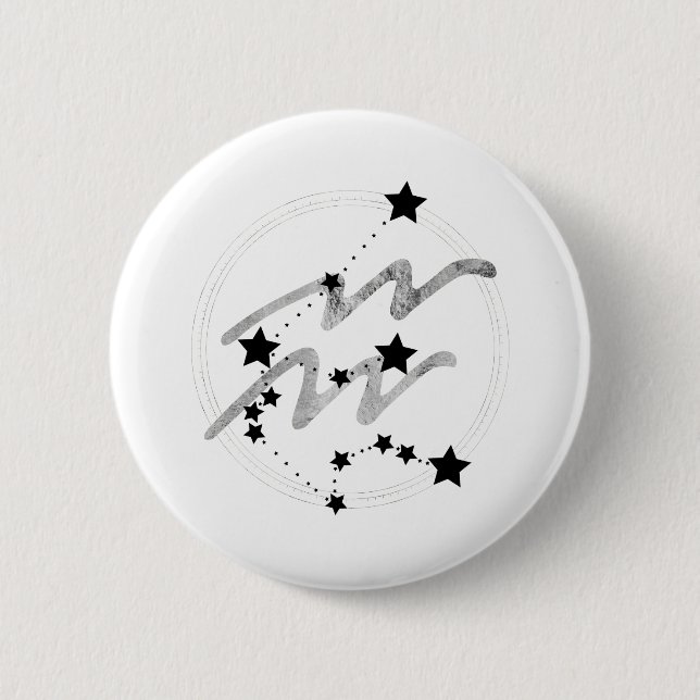 Badge Rond 5 Cm constellation de zodiac Aquarius noir et argent (Devant)