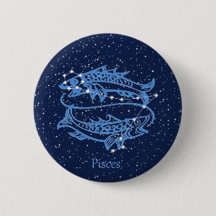 Badge Rond 5 Cm Constellation des Poissons et signe du zodiaque av