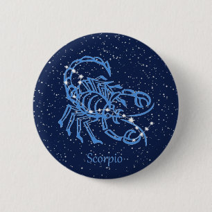 Badge Rond 5 Cm Constellation du Scorpion et signe du zodiaque ave