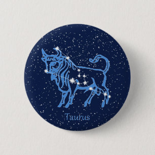 Badge Rond 5 Cm Constellation du Taureau et signe du zodiaque avec