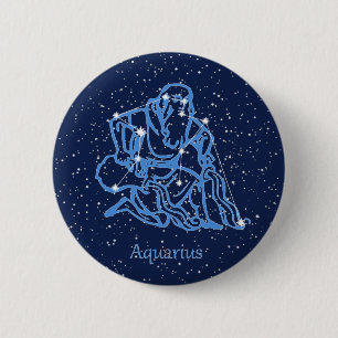 Badge Rond 5 Cm Constellation du Verseau et signe du zodiaque avec
